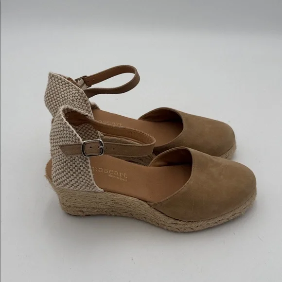Paseart Tan Espadrille Wedge Sandals women 8M suede casual office beach retro - Picture 3 of 12